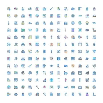 Collection of business and technology flat line icons Stock Illustration