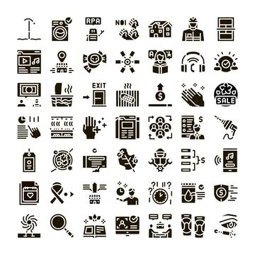 Collection of business and technology interface glyph icons Stockillustratie