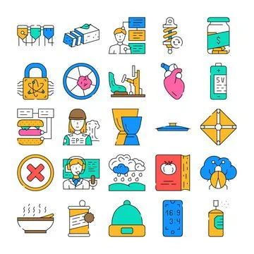 Collection of business and technology linear icons Illustrazione stock