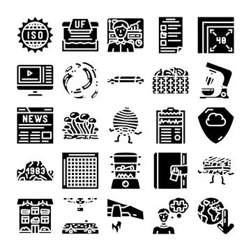 Collection of business data technology and food glyph icons Illustrazione stock