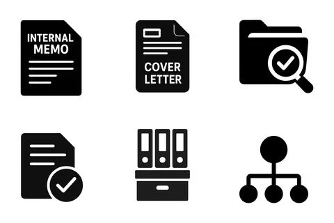 Collection of business document and organization icons isolated on white ba.. Stock Illustration