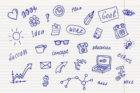 Collection of business, doodle sketch objects and elements. Stock Illustration