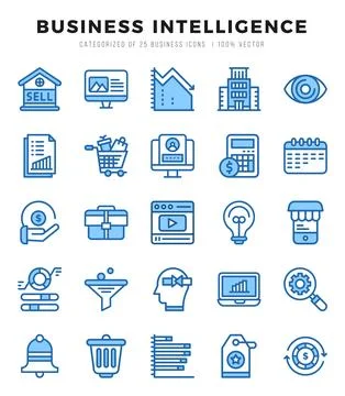 Collection of Business Intelligence 25 Two Color Icons Pack. Stock Illustration