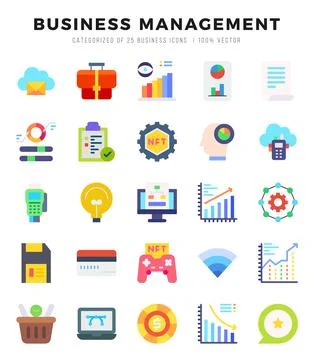 Collection of Business Management 25 Flat Icons Pack. Stock Illustration