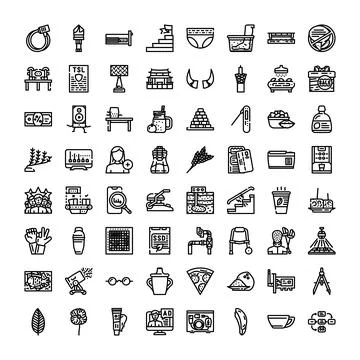 Collection of business objects flat line icons set Stock Illustration