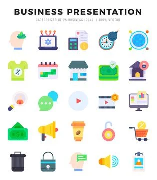 Collection of Business Presentation 25 Flat Icons Pack. 스톡 일러스트