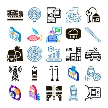 Collection of business services and technology icons Stock Illustration