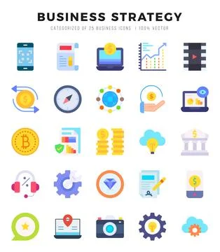 Collection of Business Strategy 25 Flat Icons Pack. Stock Illustration