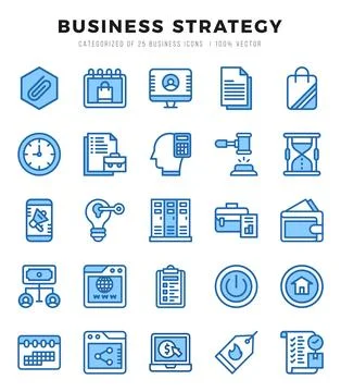 Collection of Business Strategy 25 Two Color Icons Pack. Stock Illustration