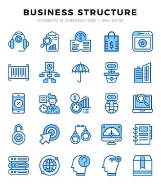 Collection of Business Structure 25 Two Color Icons Pack. Illustration