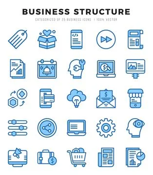 Collection of Business Structure 25 Two Color Icons Pack. 스톡 일러스트