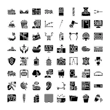 Collection of business, technology, and abstract glyph icons Stock Illustration