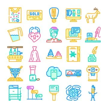 Collection of business, technology, and abstract concepts with outline icons Stock Illustration
