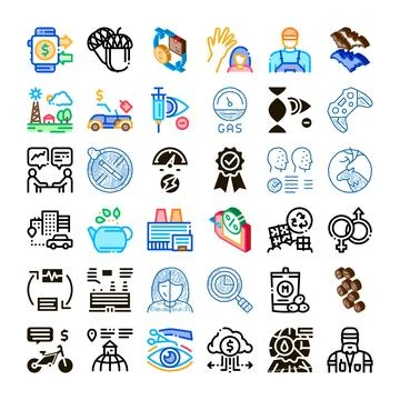 Collection of business technology and environment themed icons Stock Illustration