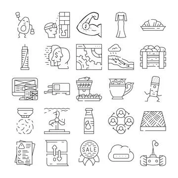 Collection of business, technology and environment line icons Ilustración de archivo