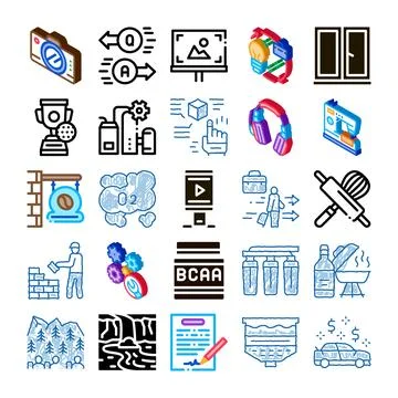 Collection of business, technology, and health icons 스톡 일러스트