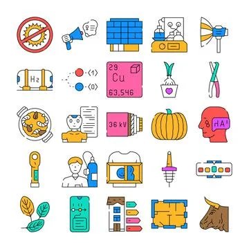 Collection of business, technology, and science line icons Stock Illustration