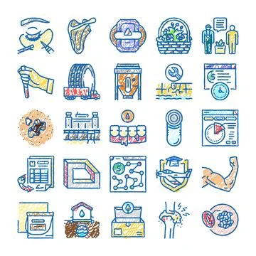 Collection of business, technology and science doodle icons Stock Illustration