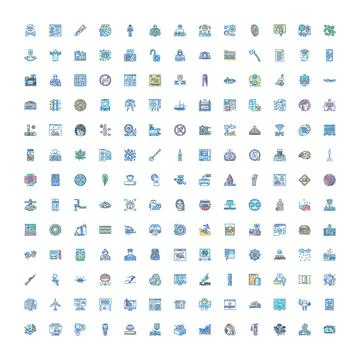 Collection of business technology and science line icons Stock Illustration