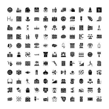 Collection of business, technology and science glyph icons Stock Illustration