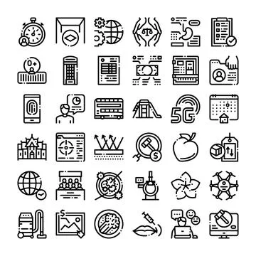 Collection of business, technology and security line icons Illustration