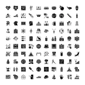Collection of business, technology, security, and nature glyph icons Stock Illustration