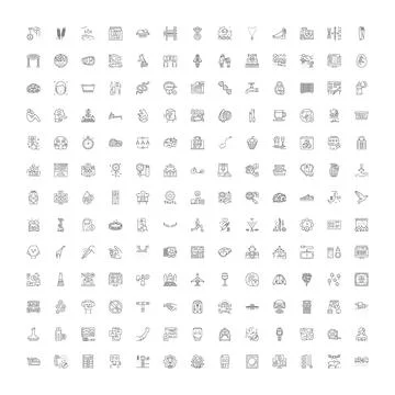 Collection of business, web, and technology outline icons Stock Illustration