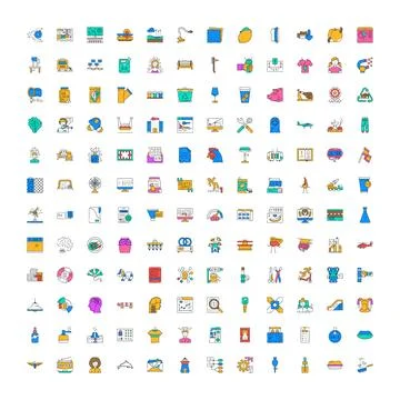 Collection of business web flat line color icons Illustrazione stock