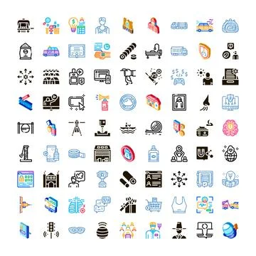 Collection of business, work and technology icons 库存插图
