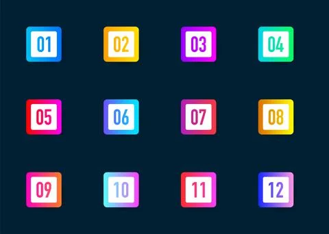 Collection buttons bullet point triangle square flags isolated on dark blue b Stock Illustration