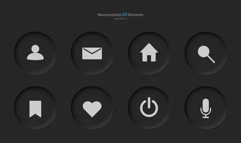 Collection of buttons for mobile devices in the style of neumorphism, UI, UX. Illustrazione stock