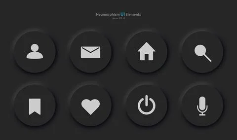 A collection of buttons for mobile devices in the style of neumorphism, UI, UX. Illustrazione stock