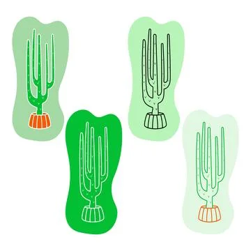 A collection of cacti in a flat style. Line art. Stock Illustration
