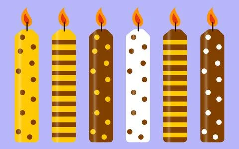 Collection of cake candles with bee pattern. Birthday candles. Vector for pos Stock Illustration