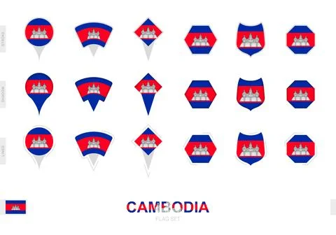 Collection of the Cambodia flag in different shapes and with three differen.. Stock Illustration