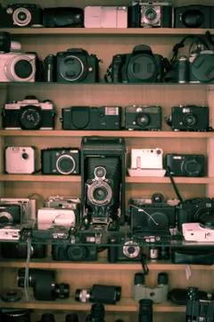 Collection of cameras Stock Photos