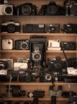 Collection of cameras Stock Photos