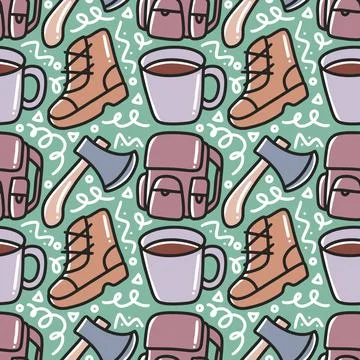 Collection of camp stuff pattern Stock Illustration