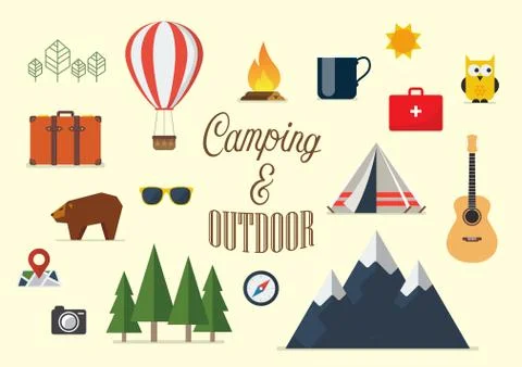 Collection of camping elements in flat design Illustrazione stock