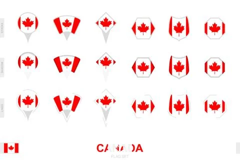 Collection of the Canada flag in different shapes and with three different .. Stock Illustration