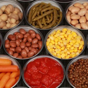 Collection of canned vegetables Stock Photos