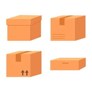 Collection of cardboard box package illustrations Stock-Illustration