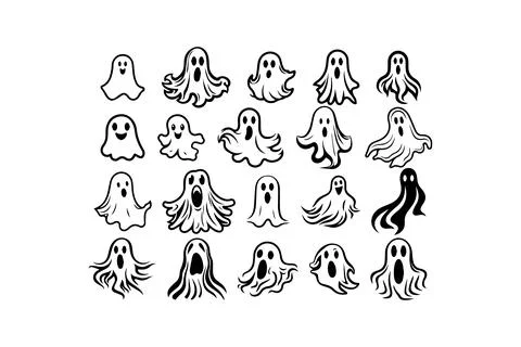 Collection of Cartoon Ghost Silhouettes. Vector icon. Stock Illustration