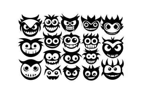 Collection of Cartoon Monster Faces. Vector icon. Stock Illustration
