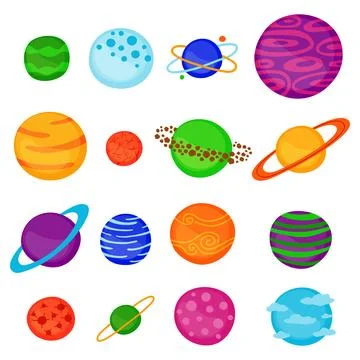 Collection of cartoon planets. Stock Illustration