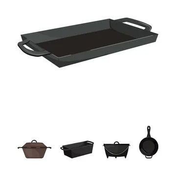 Collection of cast iron cookware kitchen utensils Illustrazione stock