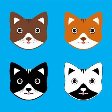 Collection of cat cartoon face design icon. Pack of happy cat cartoon face Stock Illustration