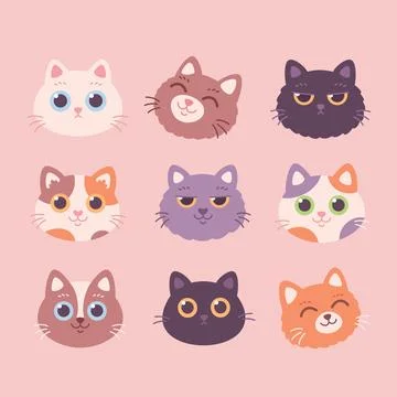Collection of Cat faces. Cat characters with different emotions Иллюстрация
