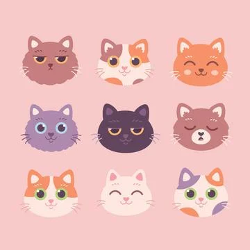 Collection of Cat faces. Cat characters with different emotions Stockillustratie