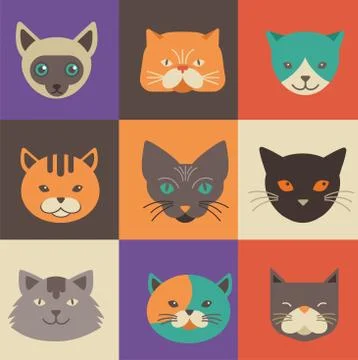 Collection of cat vector icons and illustrations Stock Illustration